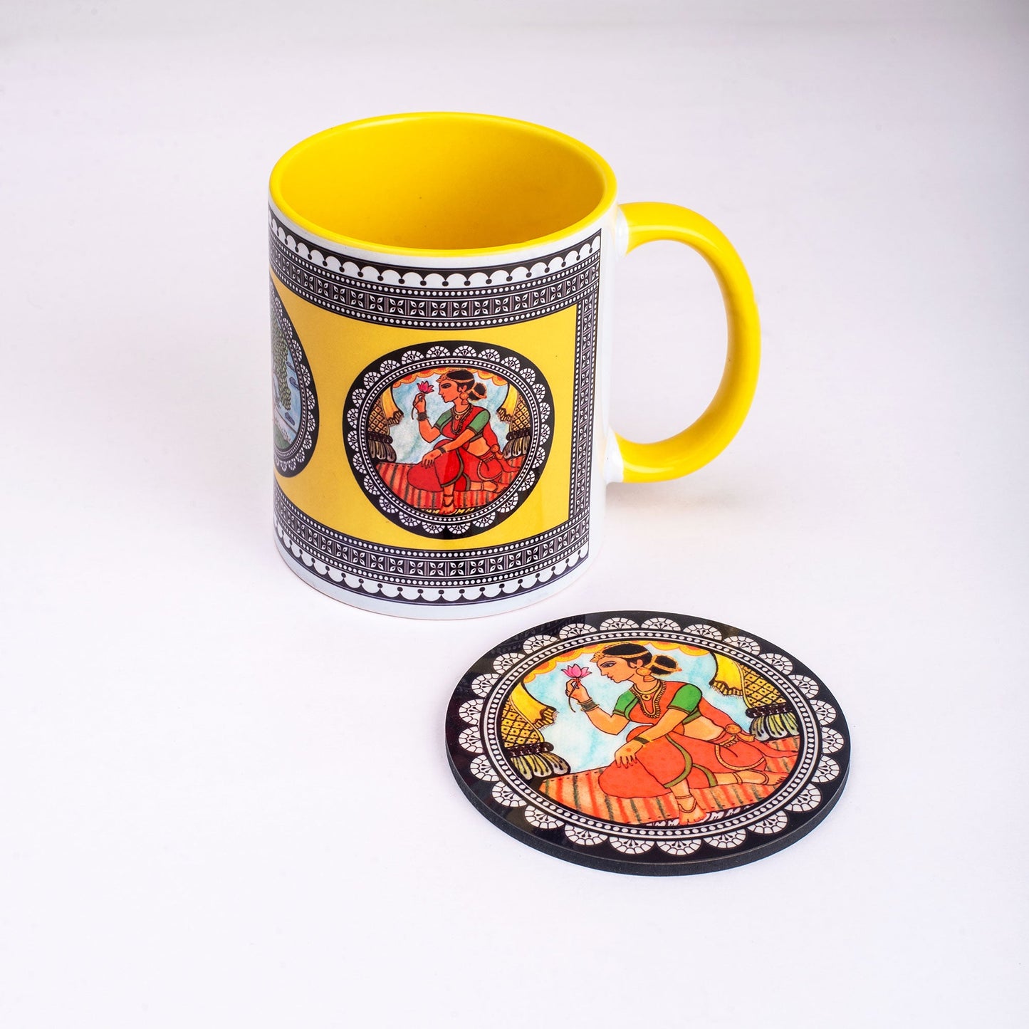 Paripatra Pattachitra Mug with Coaster - Yellow