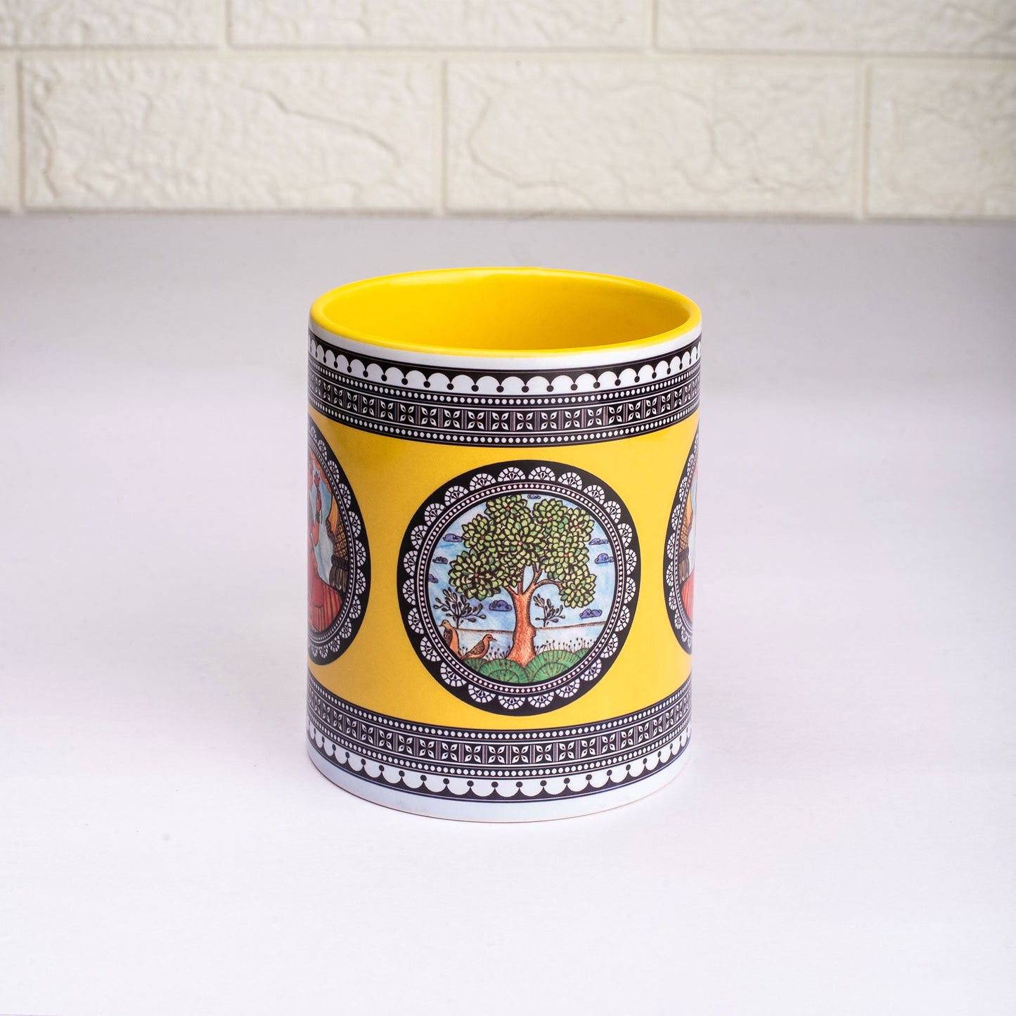 Paripatra Pattachitra Mug with Coaster - Yellow