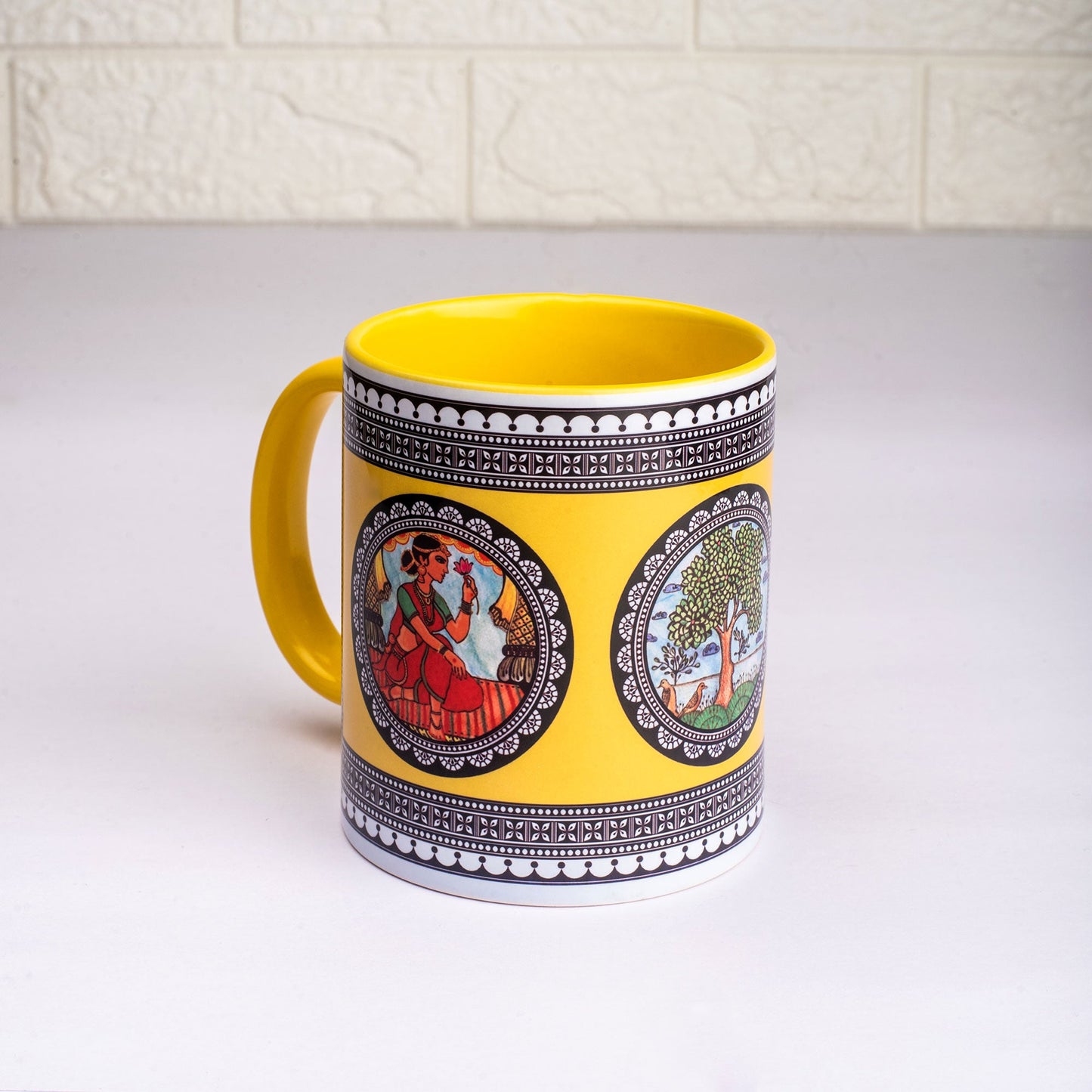 Paripatra Pattachitra Mug with Coaster - Yellow