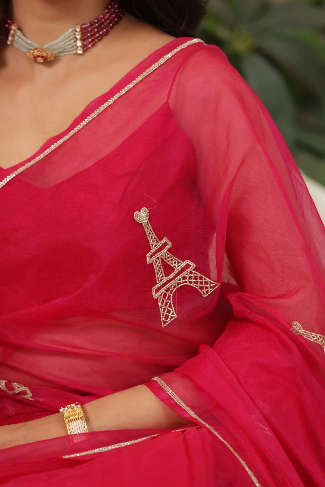 Paris Love Hand-Embroidered Silk Organza Saree