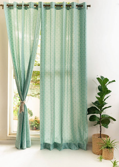 Room Darkening - Pergola Cotton Geometric Nile Blue Curtain