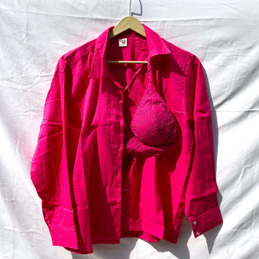 Pink Shirt with Chikan Bralette Combo