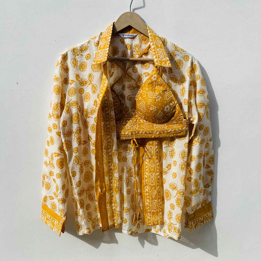 Yellow Paisley Shirt with Mul Bralette Combo