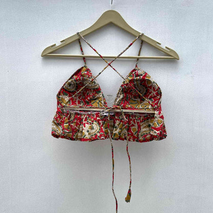 Red Kalamkari Frill Bralette