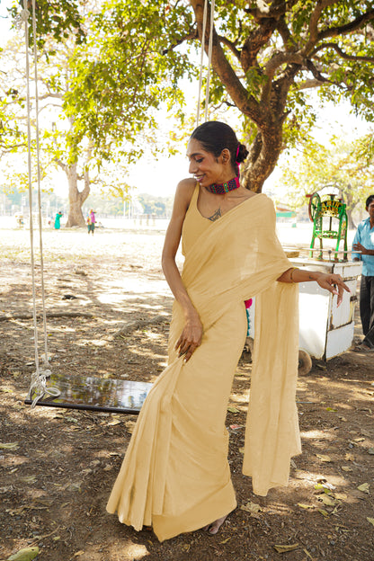 Pineapple Ice Gola I Yellow Handloom Cotton Silk Saree