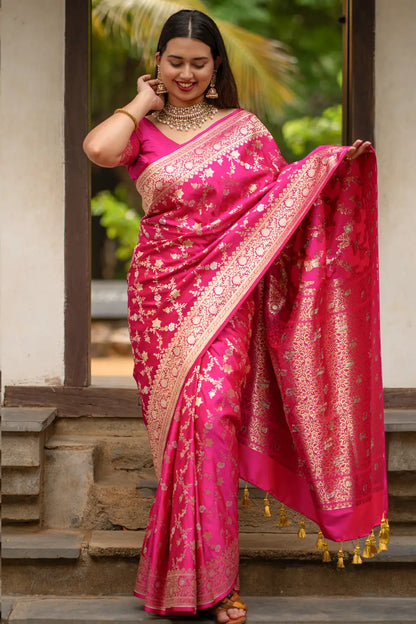 Pure Banarasi Silk Saree With Tassels