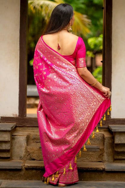 Pure Banarasi Silk Saree With Tassels