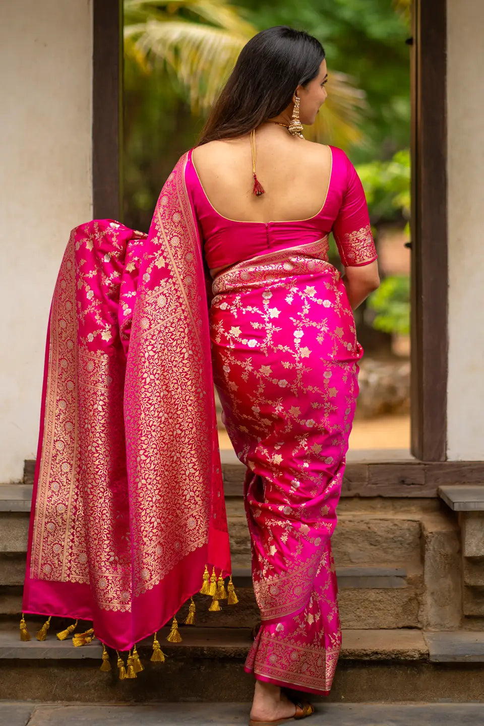 Pure Banarasi Silk Saree With Tassels