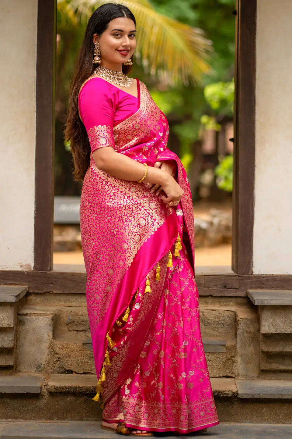 Pure Banarasi Silk Saree With Tassels