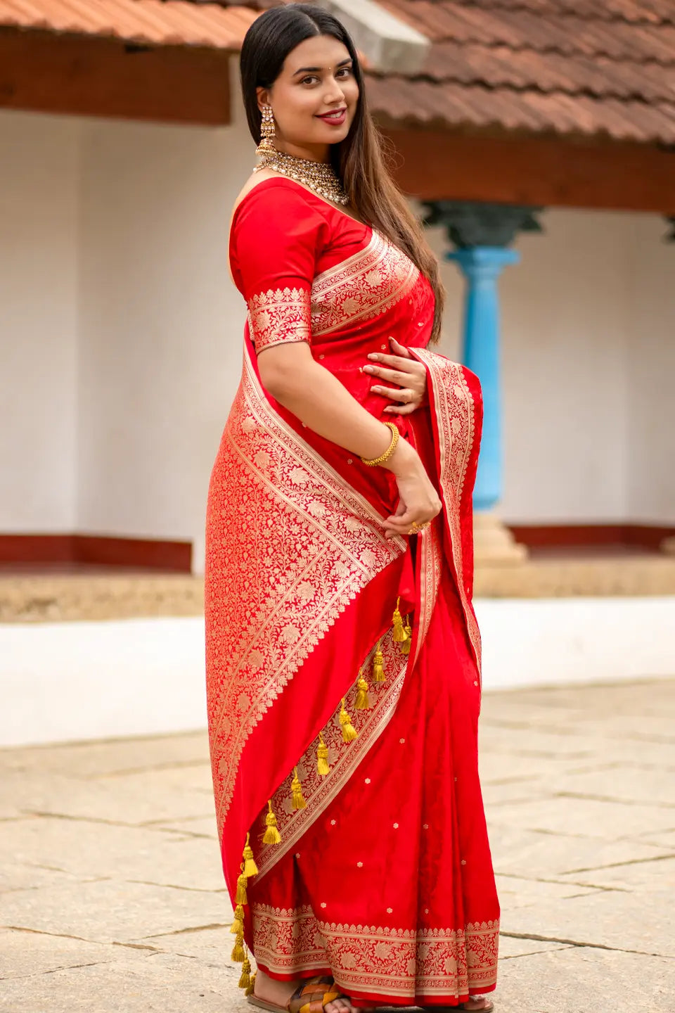 Pure Banarasi Silk Saree With Tassels