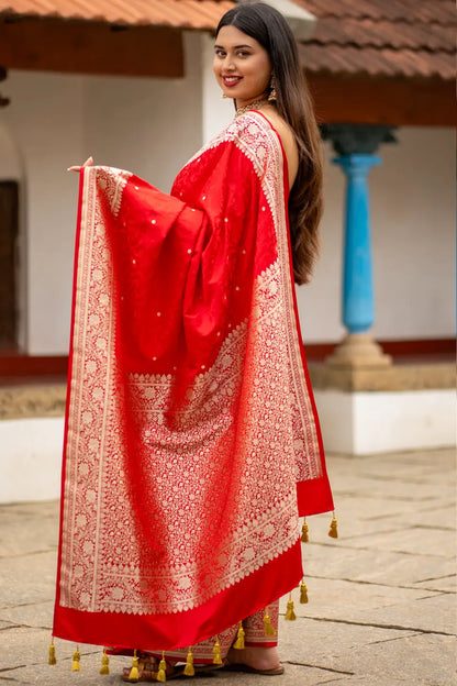 Pure Banarasi Silk Saree With Tassels