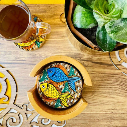 Neer - Round Wooden Coasters Set of 6