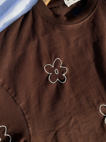 Floral Embroidered Brown Tshirt