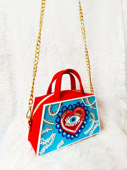 Evil Eye Unusual Shaped Bag with Zipper and Sling