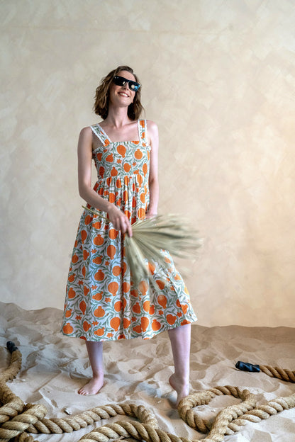 Orange Green Smocking Dress