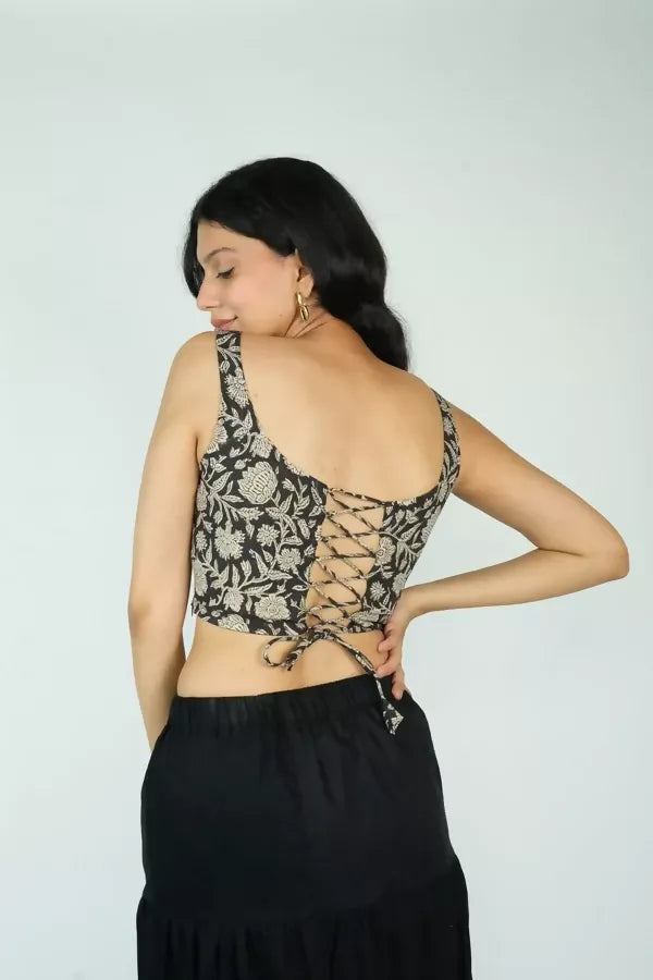 Black Cotton Corset Top