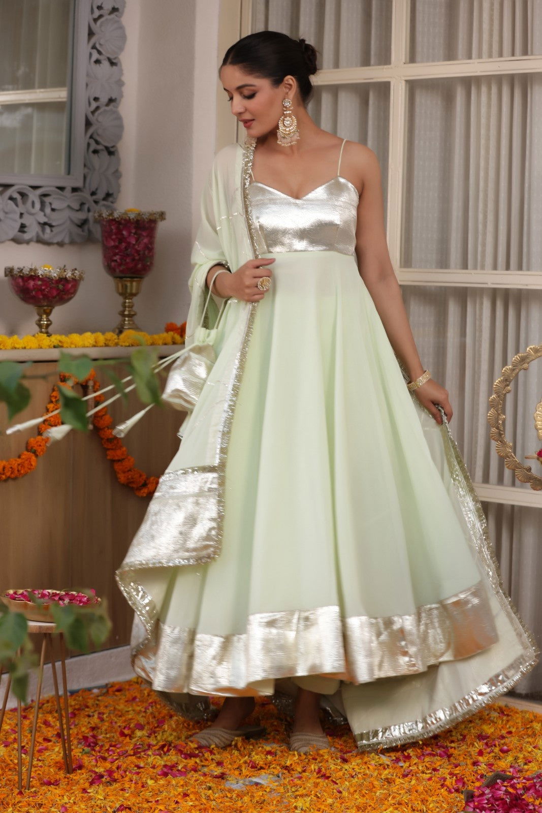 Ravya Pastel Green Gotta Patti Suit Set