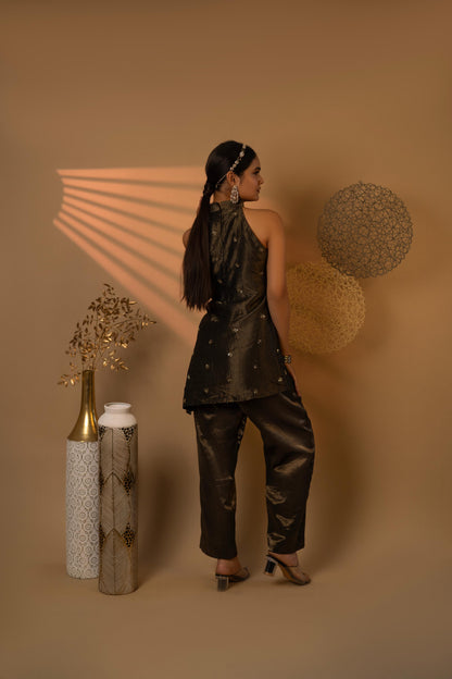 Majestic Black Hand-embroidered Tilt Fit Co-Ord Set