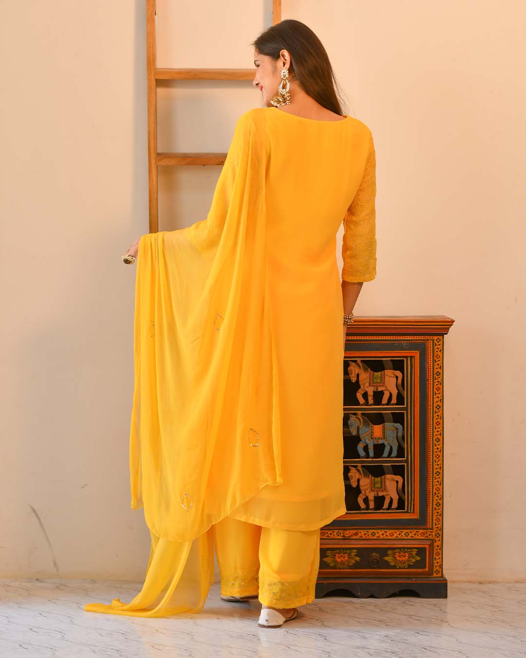 Yellow Georgette Suit Set With Embroidery