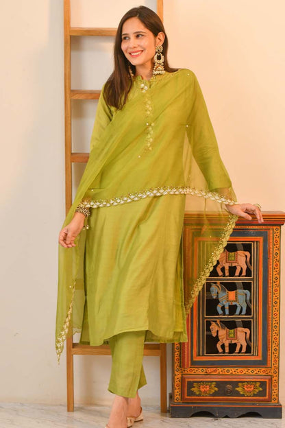 Olive Muslin Suit Set