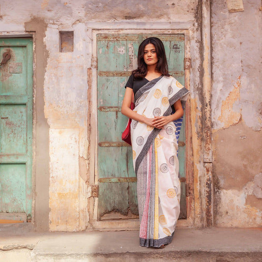 Saira Hand Block Print Mul Mul Cotton Saree