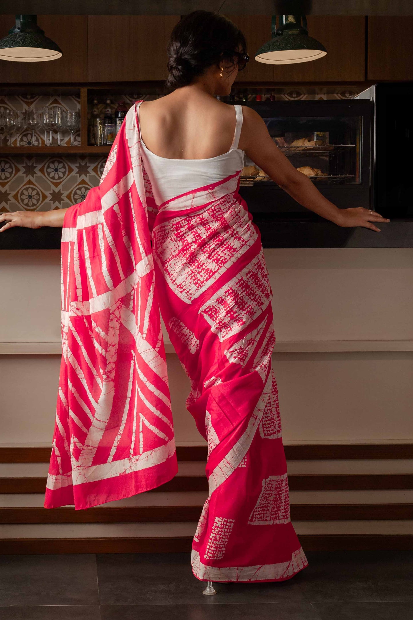 Madhubala Hand Block Print Pink Mul Mul Cotton Saree