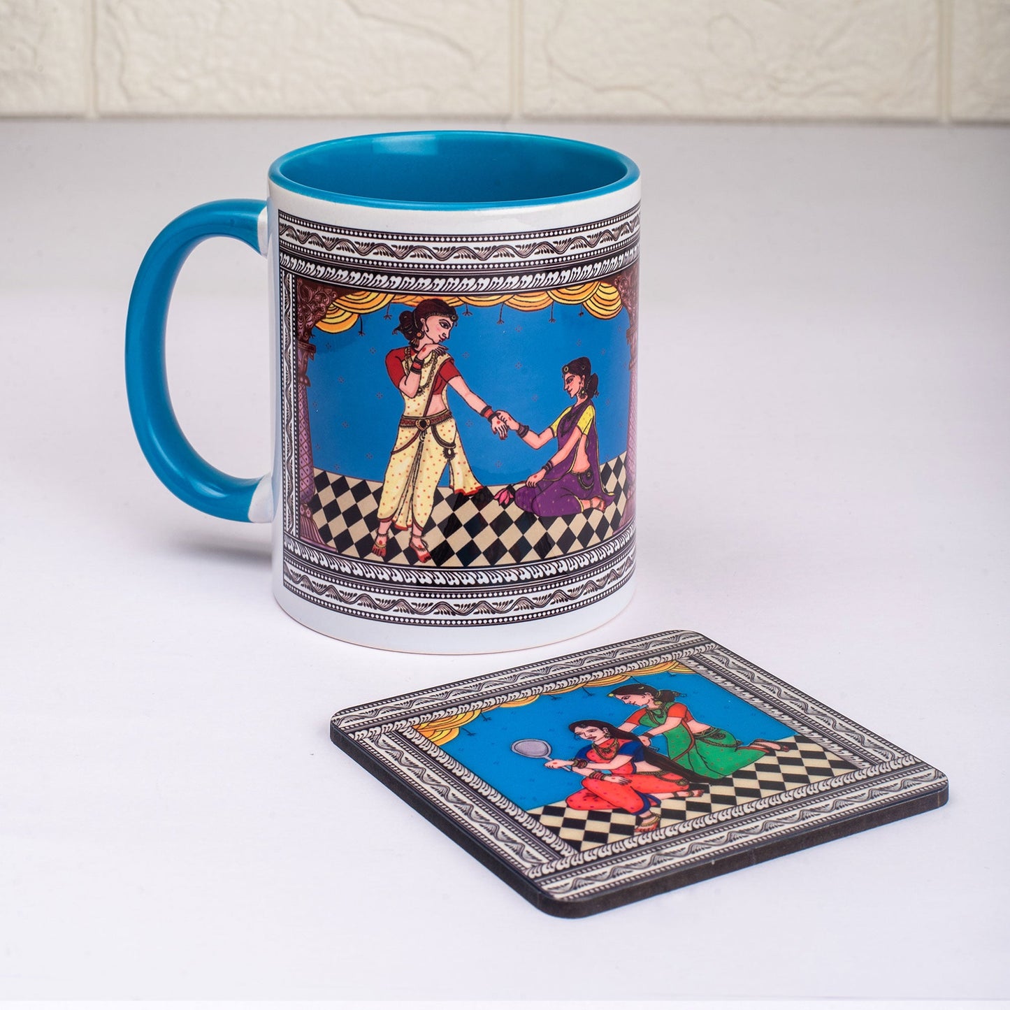 Shringaar Pattachitra Mug with Coaster - Blue