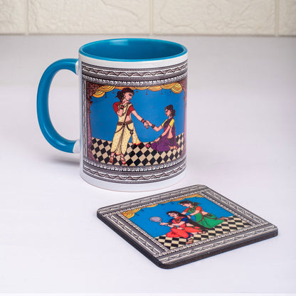 Shringaar Pattachitra Mug with Coaster - Blue