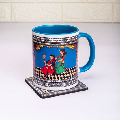 Shringaar Pattachitra Mug with Coaster - Blue