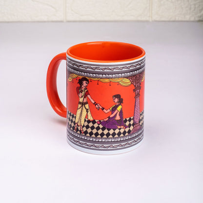 Shringaar Pattachitra Mug with Coaster - Orange