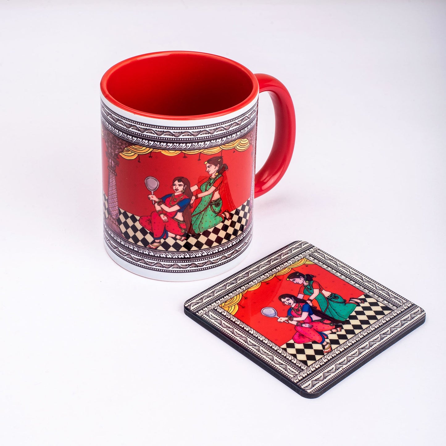 Shringaar Pattachitra Mug with Coaster - Red