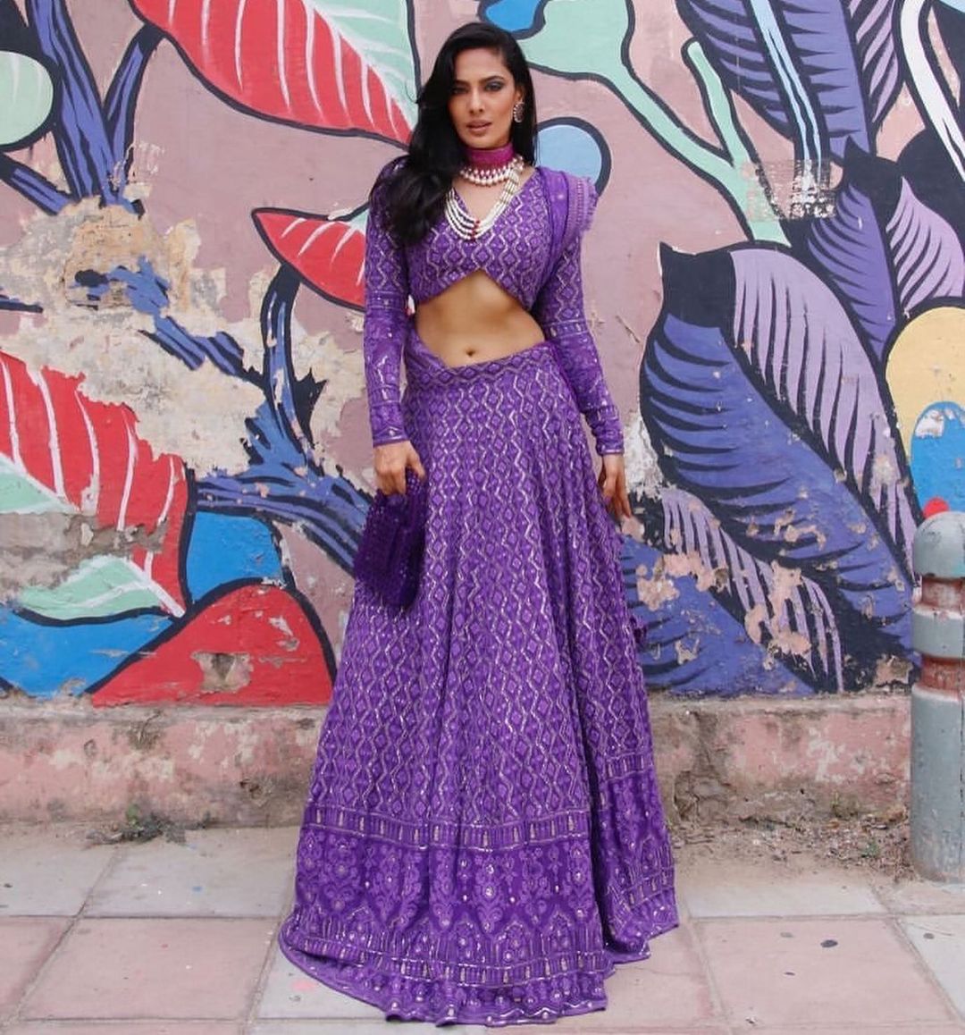 Lucknow Chikankari Purple Lehenga