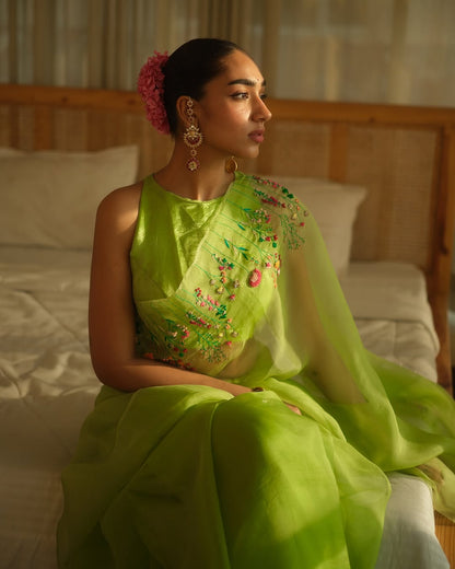 Surbhi Green Silk Organza Sari