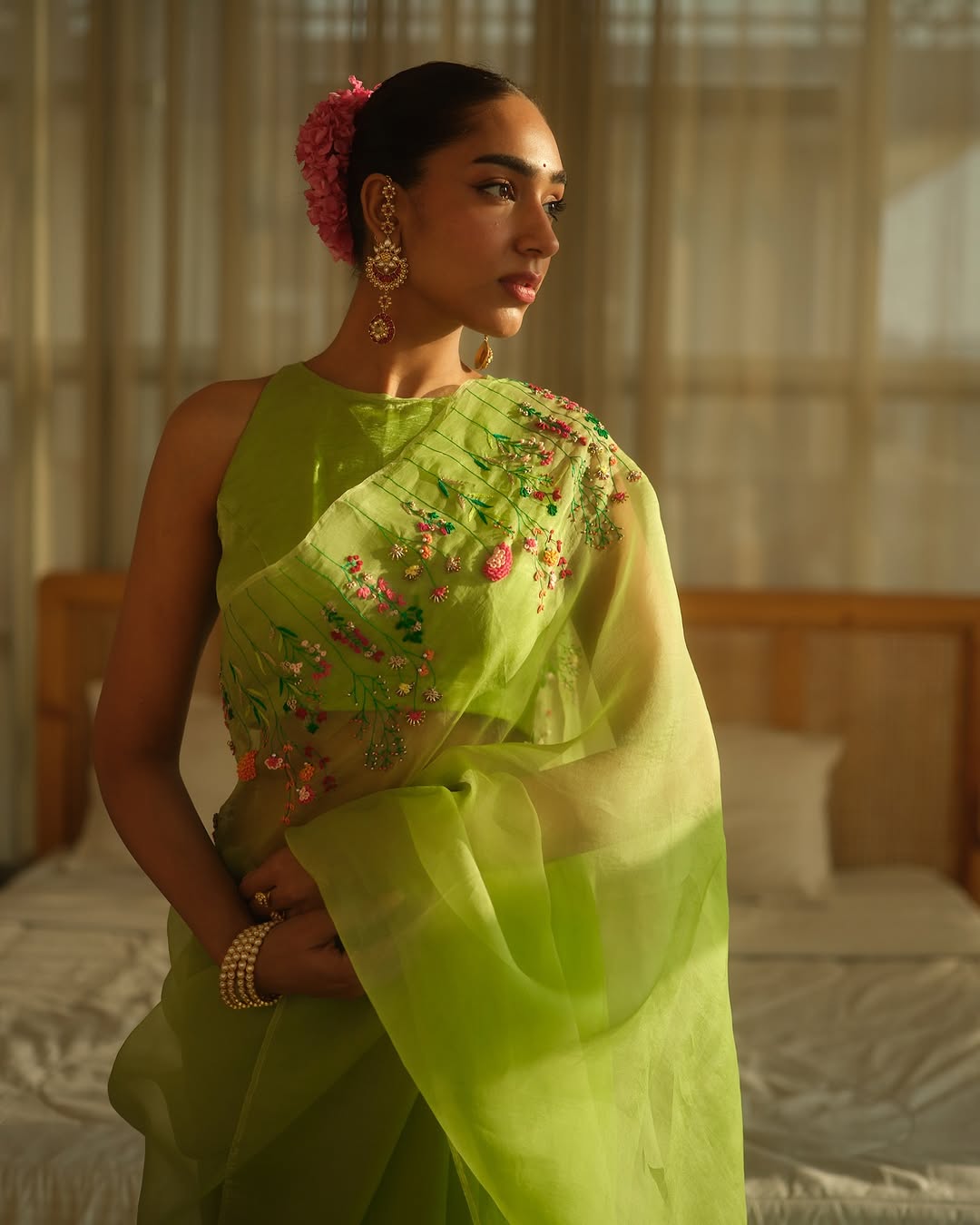 Surbhi Green Silk Organza Sari