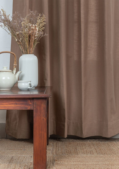 Room Darkening - Solid Chocolate Brown Cotton Plain Curtain