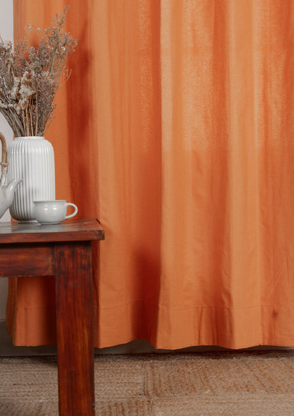 Room Darkening - Solid Orange Cotton Plain Curtain