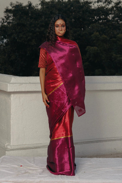 Navya Red & Purple Handloom Saree
