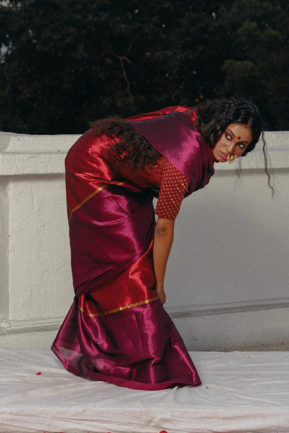 Navya Red & Purple Handloom Saree