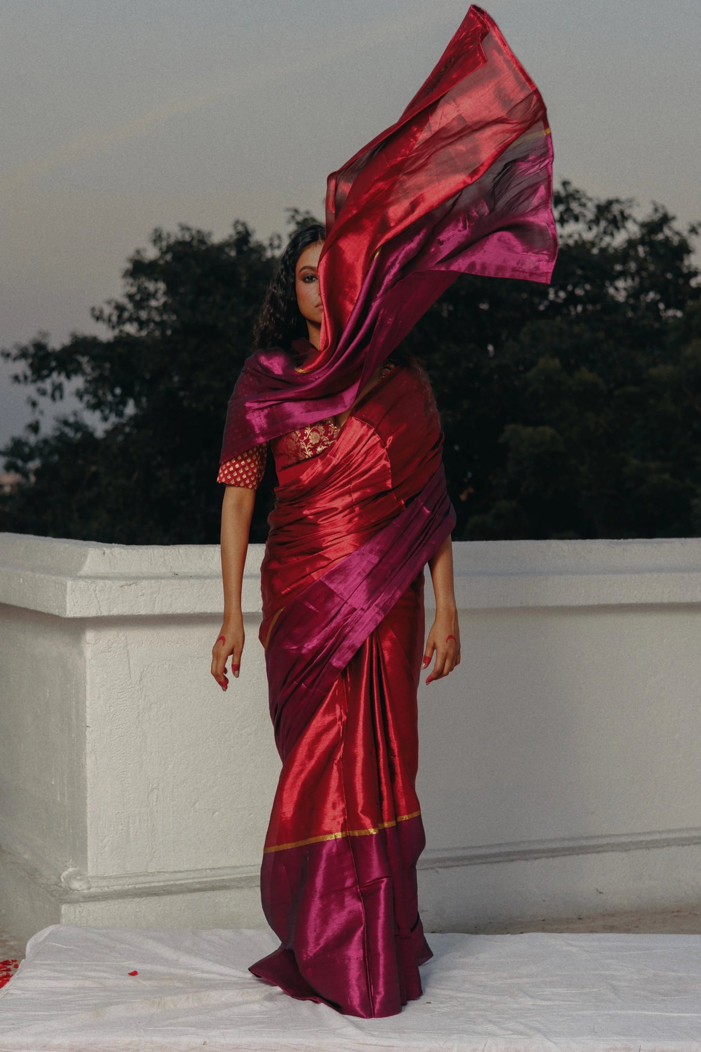 Navya Red & Purple Handloom Saree