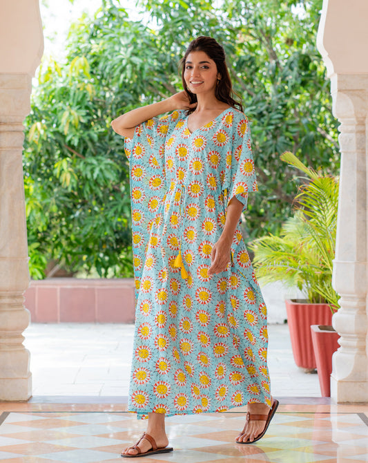SunBurn Hand Block Printed Cotton Kaftan