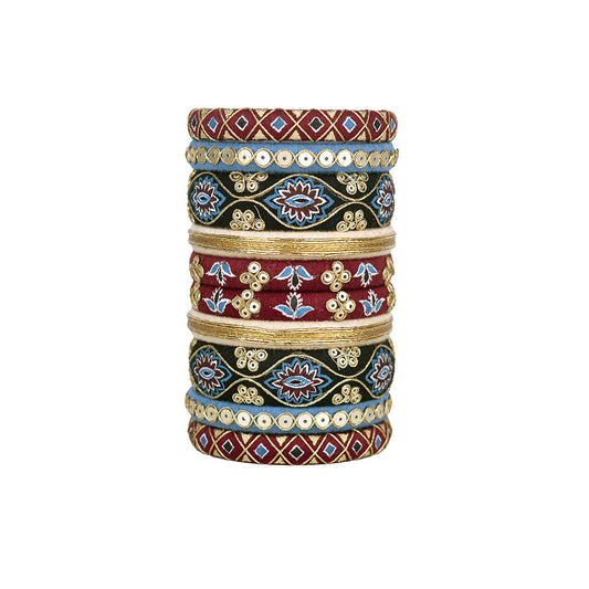 Dharini Red & Green Bangle Set