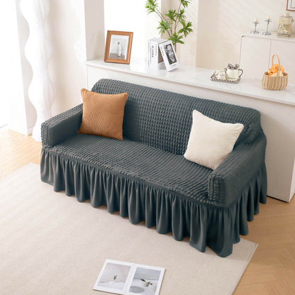 Stretchable Turkish Sofa Cover with Bubble Fabric & Frill