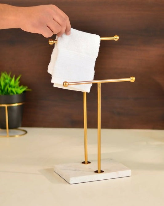 Towel Stand : Stainless Steel & White Marble