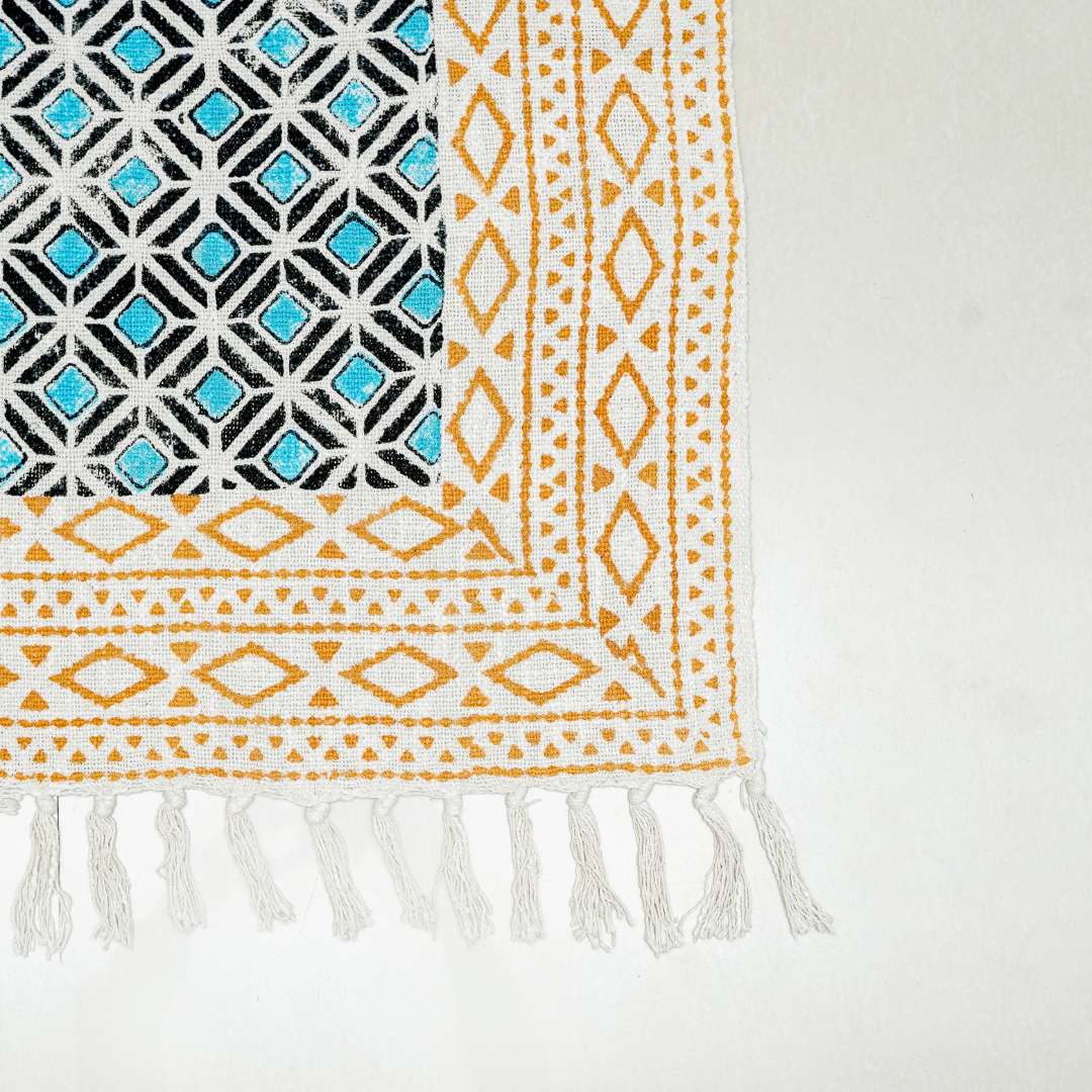 Teal Block Print Sofa Throw