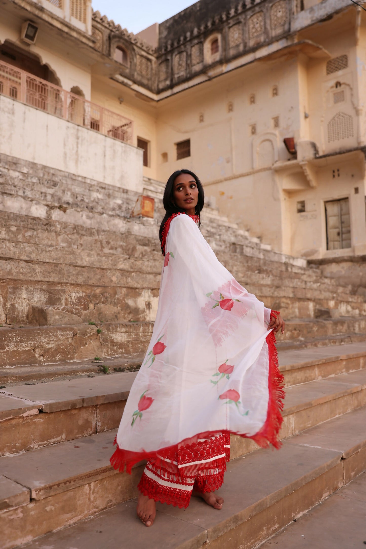 Oorja White & Red Pakistani Suit Set