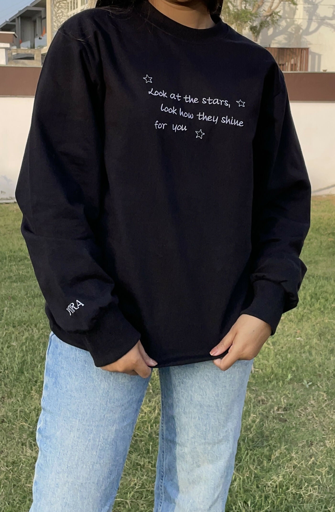 Look at The Stars Embroidered Black Sweatshirt