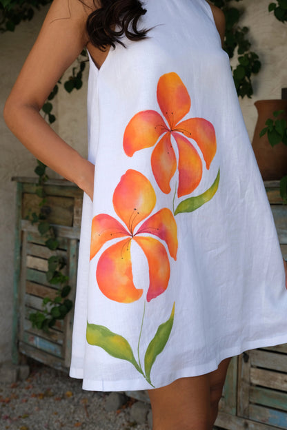 Sunset Lily Hand-painted Linen Dress