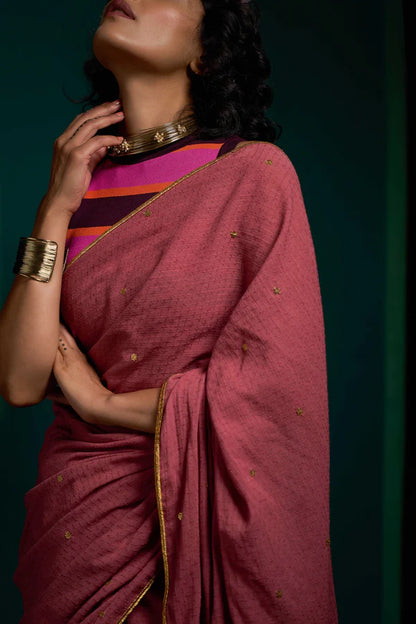 Poppy Tohfa Gold Border Saree