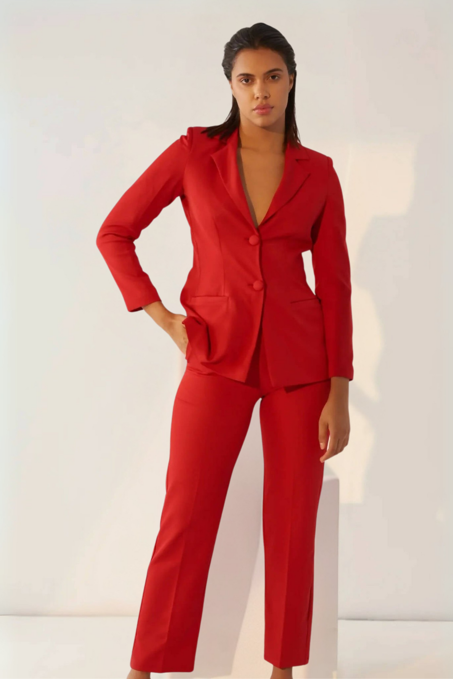 Iconic - Red Blazer With Straight Pants (Set)