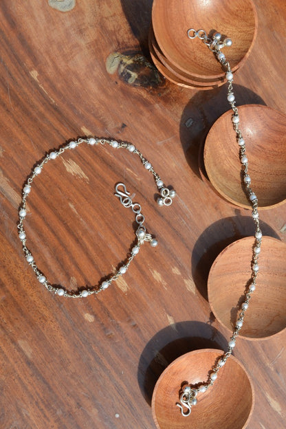 Silver Pearl Chain Ghungaroo Anklets